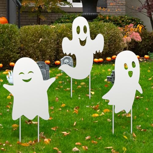 3 Pack Metal Halloween Ghost Decor, Outdoor Halloween Yard Sign by Lingvee