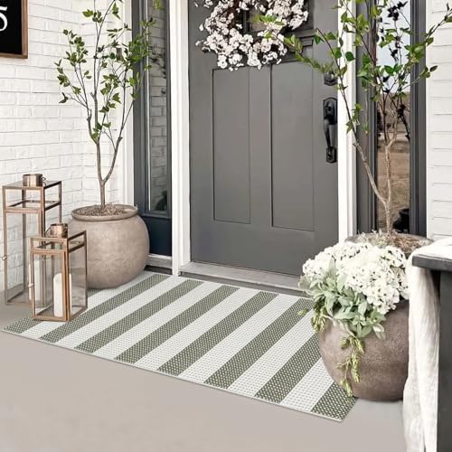Fall Front Door Mat Outside Entrance 2x4.3, Boho Striped Outdoor Rug by Sungea