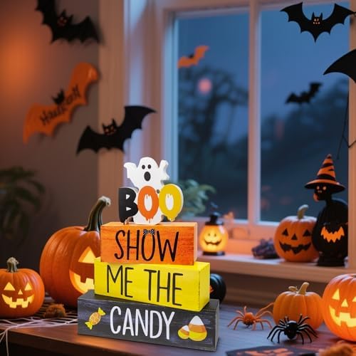 4 Pcs Halloween Wooden Decor, Show Me the Candy Decorations - Image 7