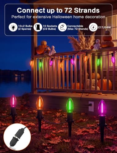 SUNSGNE C9 LED Halloween Pathway Lights, Orange Green Purple Stake Lights - Image 4