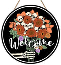 Halloween Welcome Sign Skull Flower Skeleton Gothic Spooky Halloween Door Decorations Wooden Hanger for Front Door Porch Wall Indoor Home Office Decor by Unknown