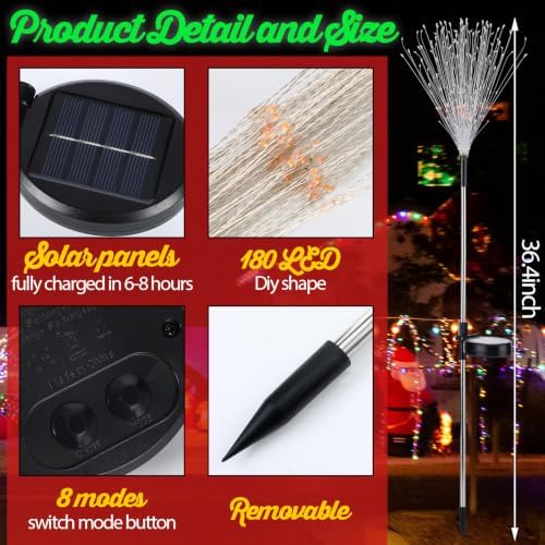 Tujoe 4 Pack Christmas Outdoor Garden Decoration Solar Firework Lights - Image 4