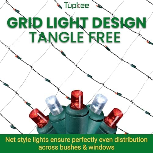 Christmas Light Net – 150 LED Red & White Mesh Lights - 4 ft x 6 ft – Outdoor/Indoor – Net Lights for Bushes, Hedges or Trees - Image 7