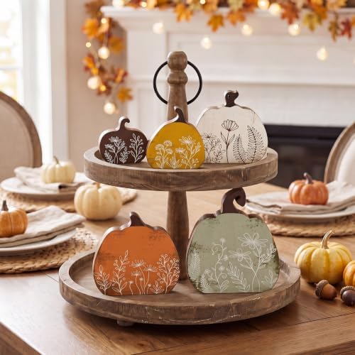 Gerrii 5 Pcs Fall Pumpkin Decor, Rustic Wooden Table Centerpieces, Floral - Image 3