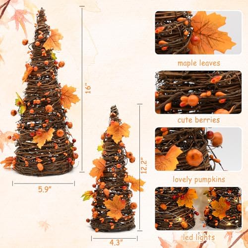Fall Decor, Fall Tabletop Trees, Lighted Pumpkin Thanksgiving Decorations - Image 4