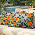 Pyonic Floral Outdoor Lumbar Pillows Covers 12x20 inch Waterproof Spring Summer Decor Outdoor Pillows for Patio Furnture Garden Bench Porch,Navy Blue by PyonicThrowPillowCovers
