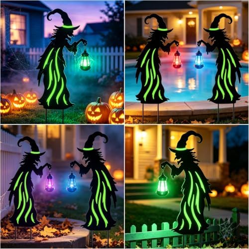 Halloween Decorations Outdoor Witch Decor with Color Changing Solar Lantern - Image 6