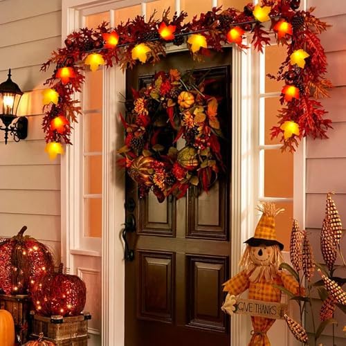 Thanksgiving Decorations Lights Outdoor, 8.5Ft 10 LED Fall Decor Orange/Yellow Maple Leaves String Lights Plug in, Hanging Halloween Maple Leaf Light String for Bedroom Thanksgiving Party Garden Patio - Image 6