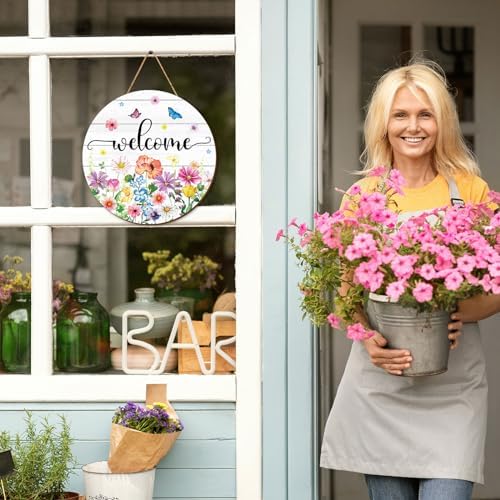 JarThenaAMCS Spring Summer Flower Welcome Door Sign Wildflower Wooden Hanging Sign Floral Butterfly Door Hanger for Indoor Outdoor Farmhouse Home Porch Window Wall Decor - Image 6