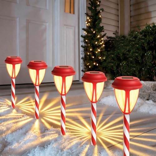 Dynaming 10Pack Solar Christmas Garden Lights, Outdoor Solar Powered Solar Candy Cane Pathway Markers, Waterproof & Auto On/Off Xmas Decorative Lights for Patio Yard Walkway Driveway Decor, Warm White - Image 3
