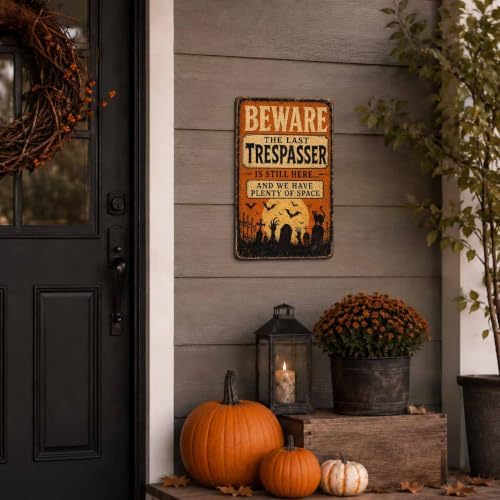 Halloween Metal Art Sign Beware The Last Trespasser Wall Decor - Image 5