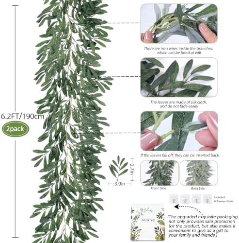 RECUTMS 2Pc Artificial Silk Olive Leaves Vines Garland 6.2Ft Green Rattan - Image 3