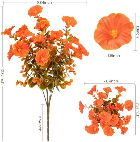 Artificial Fall Flowers for Outdoor 16 Bundles Morning Glory, Autumn Orange - Image 2
