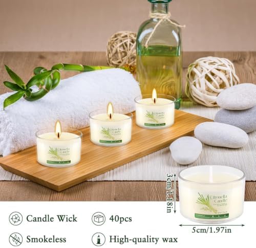 40 Pack Citronella Candles Bulk, Long Burning Portable Travel Size Soy Wax Candles with Natural Citronella Oil, Small Acrylic Jar Candle Set for Patio, Backyard, Camping, Indoor Outside - Image 3