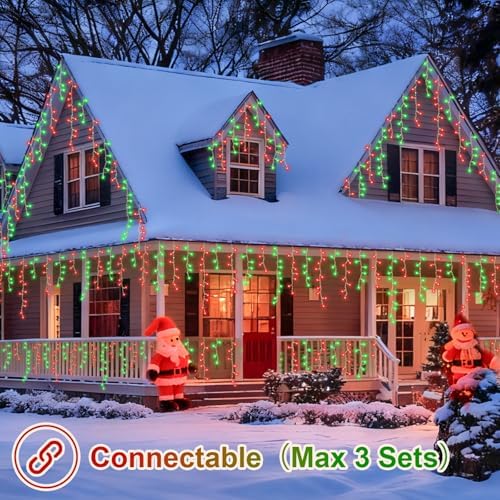 YEGUO 66ft 800 LED Red and Green Icicle Lights Outdoor Waterproof, 160 Drops Icicle String Lights Connectable, 8 Modes Icicle Christmas Lights with Memory Timer - Image 7