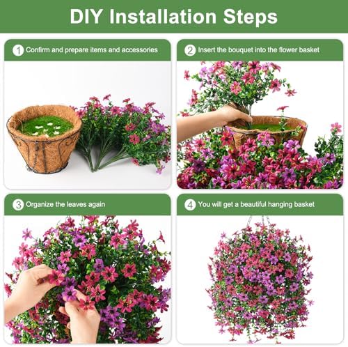Artificial Faux Hanging Flowers Plants Basket for Outdoor Spring Home Decor - Image 6