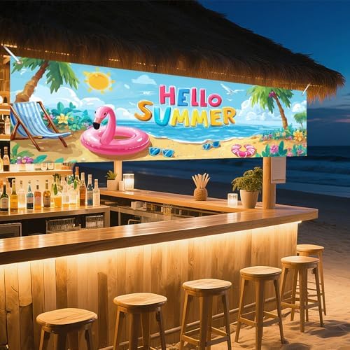 HOMETITUTE Hello Summer Outdoor Banner 10x3FT Large Beach Theme Tropical Backyard Party Decoration Pool Party Birthday Patio Garden Flamingo Indoor Outdoor Celebration Display Decor - Image 7