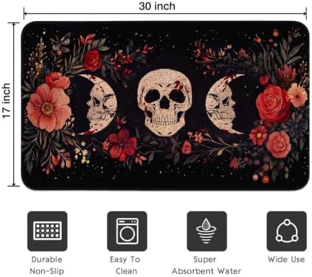 Halloween Welcome Door Mat,Funny Halloween Doormat for Front Door Outdoor,Halloween Skull Non-Skid Floor Mat Halloween Kitchen Decoration Door Mats Indoor Bedroom Doormats 17x30 inch - Image 3