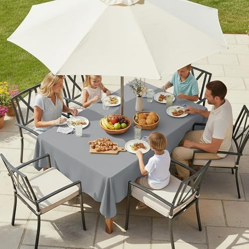 LUSHVIDA Rectangle Outdoor Tablecloth with Umbrella Hole 52x70 Inch Silver - Image 2