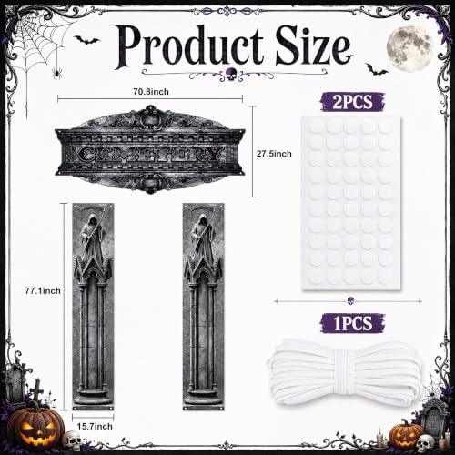 3 Pcs Halloween Cemetery Archway Banner, Gothic Scary Death Door Banner - Image 2