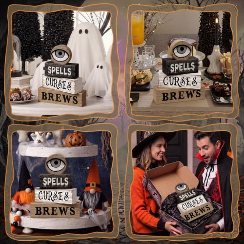 Moucuny 4 Pcs Halloween Table Decor Witchy Wooden Stacked Block Decor - Image 4