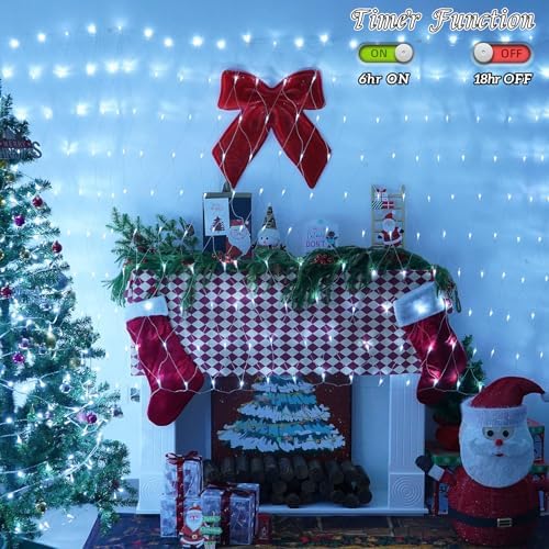 YEGUO Net Lights Outdoor Mesh Lights, 12ft x 5ft 360 LED White Bush Light Outdoor Waterproof, 8 Modes Connectable Clear Wire Christmas Light Plug in - Image 3