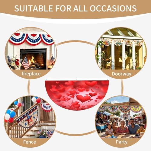 Love Heart Shape Semicircular Hanging Decorative Bunting Flag 2pcs - Image 7
