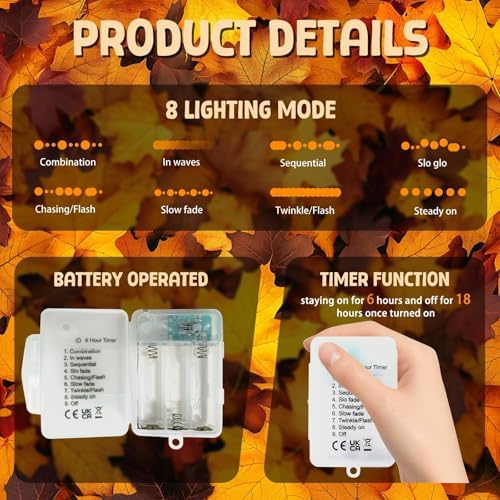 LOLStar Fall Decor, Fall String Lights, 9.8FT 20LED Thanksgiving Lights - Image 3