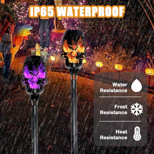 Halloween Solar Skull Stake Lights, Pathway Decor, 4 Pc, Purple - Image 4