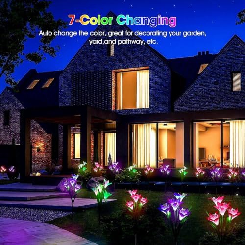 SOLARBABY Solar Lights Outdoor - Lily Flower Solar Garden Lights, 6 Pack Lights Outdoor Waterproof Multicolor Changing LED Flower with Bigger Lily for Patio Yard Pathway Balcony Outdoor Décor - Image 5