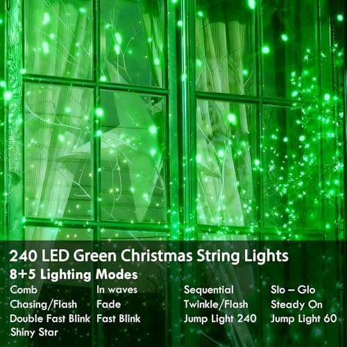 88FT 240LED Extra-Long Connectable String Lights Indoor Outdoor Clear Wire, Green Christmas String Lights, Plug in Twinkle Fairy Light with Timer for Wedding Patio Tree Yard Christmas Decorations - Image 3
