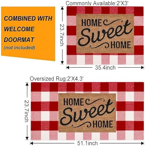 Christmas Outdoor Rugs 24 x 51''Red White Buffalo Plaid Front Porch Rug Hand-Woven Machine Washable Indoor/Outdoor Layered Door Mats for Entryway/Bedroom/Outdoor - Image 3