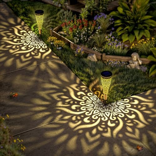 6 Pack Solar Lights Outdoor Garden Decorative Mandala Solar Garden Lights with Warm Light Waterproof Solar Pathway Landscape Lights for Path Backyard Walkway Yard Decor, Gardening Gifts for Women - Image 6