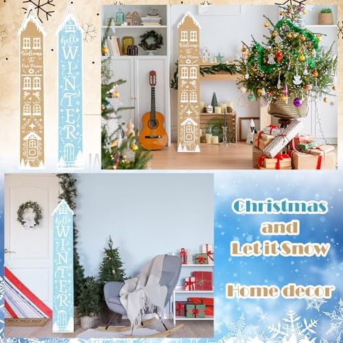 47" Double Side Gingerbread Porch Sign Hello Winter Outdoor Decor - Image 3