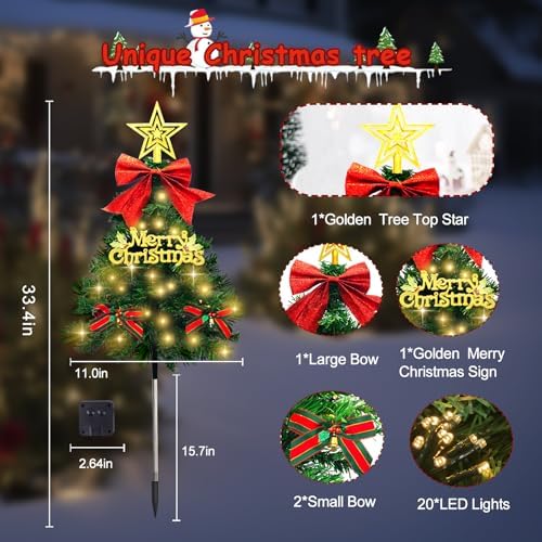 Christmas Tree Solar Pathway Lights Outdoor Decor, 4 Pack, Green - Image 3