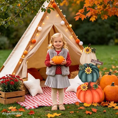 VCUTEKA Fall Outdoor Pumpkin Garden Stake, 3PCS Thanksgiving Harvest Decor - Image 7