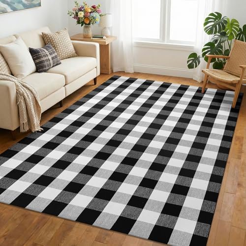 KOZYFLY Buffalo Plaid Area Rug 5x8 ft Living Room Rug, Black and White by KOZYFLY