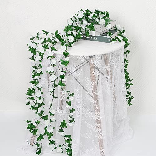 9 Pack 72 FT Artificial Flower Garland Fake White Roses Vines Silk Flowers - Image 4
