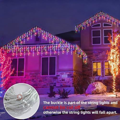 Christmas Outdoor Icicle Lights - 480 LED 66+33 FT 8 Modes Curtain Fairy String Light Plug in, Waterproof for Eaves Yard Holiday Xmas Holiday Indoor Outdoor Decoration - Multicolor - Image 5