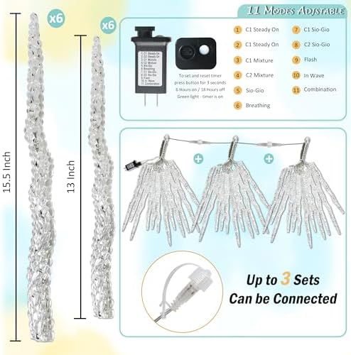 AWQ 21.7 FT Icicle Lights, 60 LED Twinkle Icicle String Lights with 12Tube - Image 3