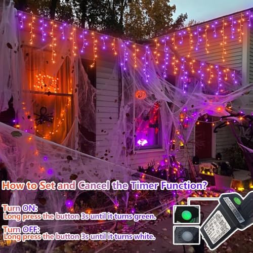 YEGUO 33ft 400 LED Orange and Purple Icicle Halloween Lights, 80 Drops Icicle Lights Connectable, 8 Modes Icicle Christmas Light with Memory Timer - Image 3
