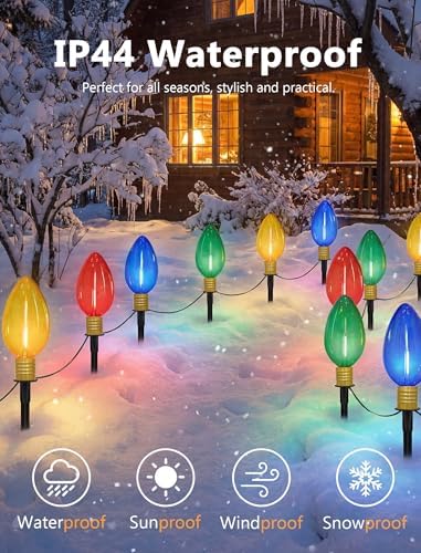 7Ft Christmas Pathway Lights Outdoor with 4 C9 LED Clear Multicolor Bulbs - Image 3