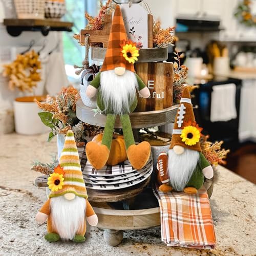 Fall Decorations for Home 3 Pack Fall Football Gnome Decor - Image 3