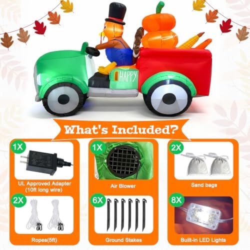 AerWo 8FT Thanksgiving Inflatables Turkey Outdoor Decorations, Blow Up Turkey Inflatable Driving Car Built-in LED Lights for Happy Thanksgiving Party Outside Yard Garden Holiday Autumn Fall Decor - Image 4