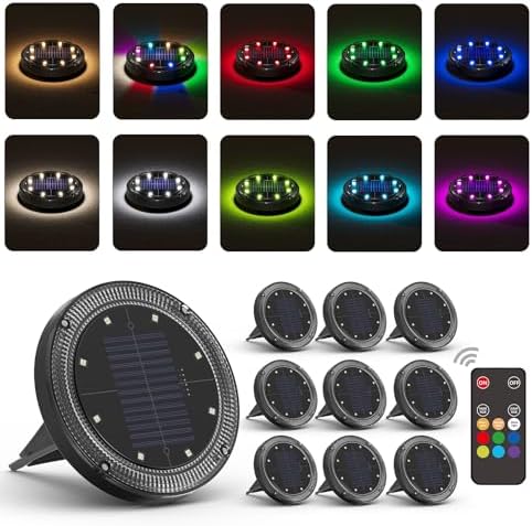 Color Changing Solar Ground Lights with Remote, IP67 Waterproof, 10Pack by VIODAIM
