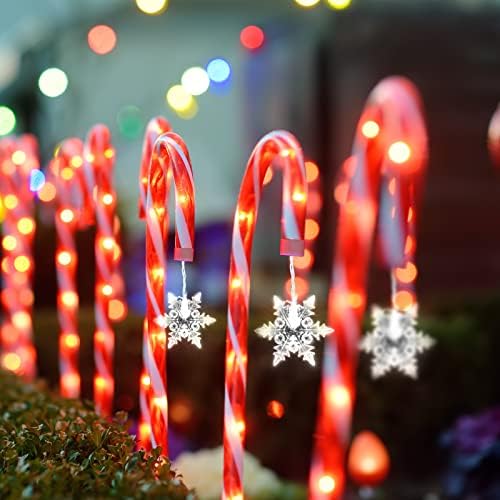 LAMPHOME 16Pack 16.5" Christmas Candy Cane Pathway Markers with Snowflake, Xmas Pathway Lights Outdoor with 64 Warm White Lights for Walkway Garden Lawn Holiday Decorations - Image 3