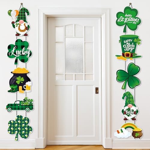 Yaomiao 2 Sets 10 Pcs Happy St. Patricks Day Door Banner Lucky Shamrock St Patricks Day Decorations Green Irish Porch Sign Shamrock Welcome Door Porch Banner for Spring Outdoor Indoor Wall Party by Yaomiao