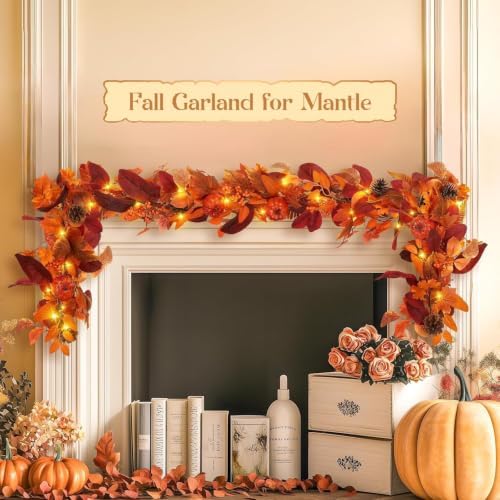 SHareconn 2 Packs 6ft Fall Garland with Lights and Timer for Mantle - Image 4