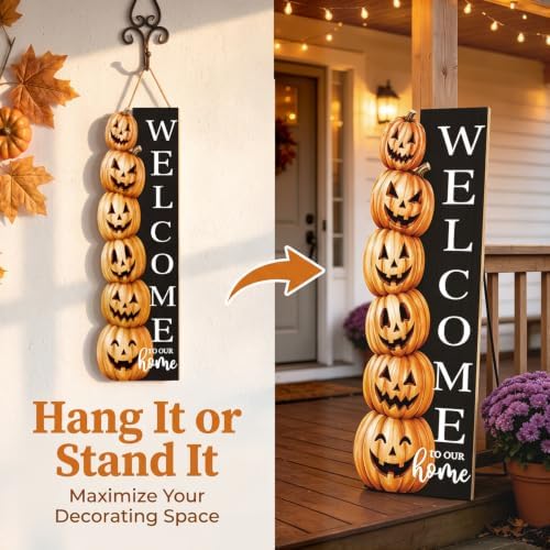 Halloween Welcome Sign for Front Door 41.5"×12.5" Spooky Pumpkin Yard Decor - Image 5