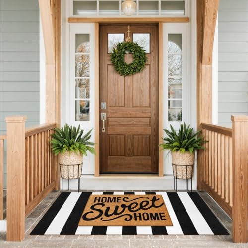 KIMODE Black and White Outdoor Rug Fall Front Door Mat Porch Rug Doormat - Image 3